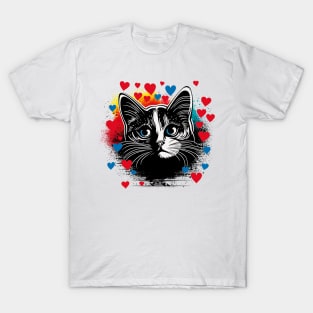 Expressionist black cat hearts design love for cat owner gift T-Shirt